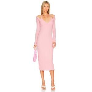 Lovers + Friends Garcelle Ribbed Long Sleeve Pink Midi Fitted Dress Size Large